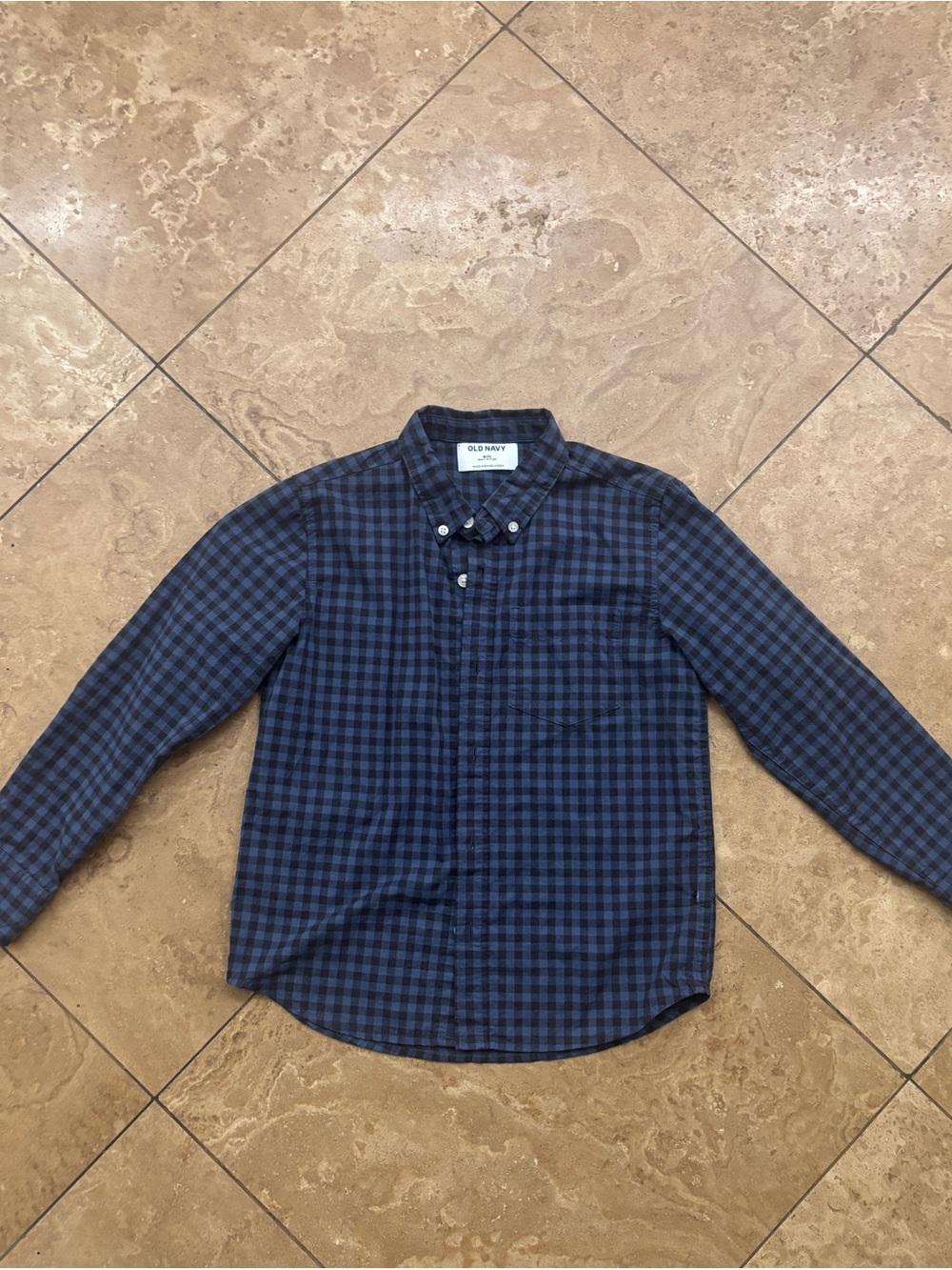 Old Navy Blue and Black Plaid Button-Down Shirt